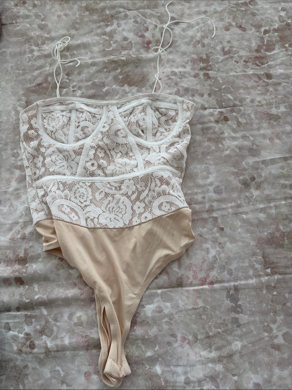 superdown Lace Bandeau Bodysuit in Ivory & Nude